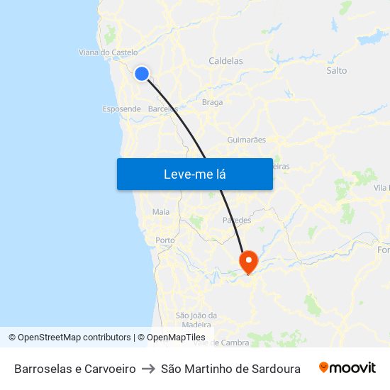 Barroselas e Carvoeiro to São Martinho de Sardoura map