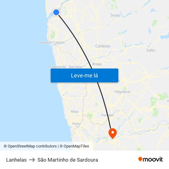 Lanhelas to São Martinho de Sardoura map