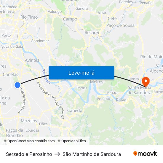 Serzedo e Perosinho to São Martinho de Sardoura map