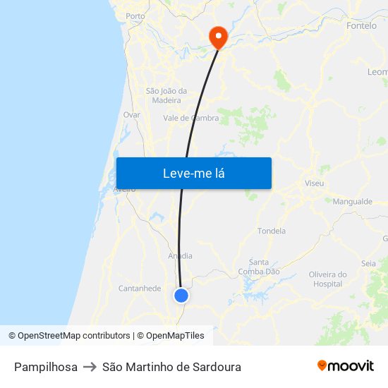 Pampilhosa to São Martinho de Sardoura map