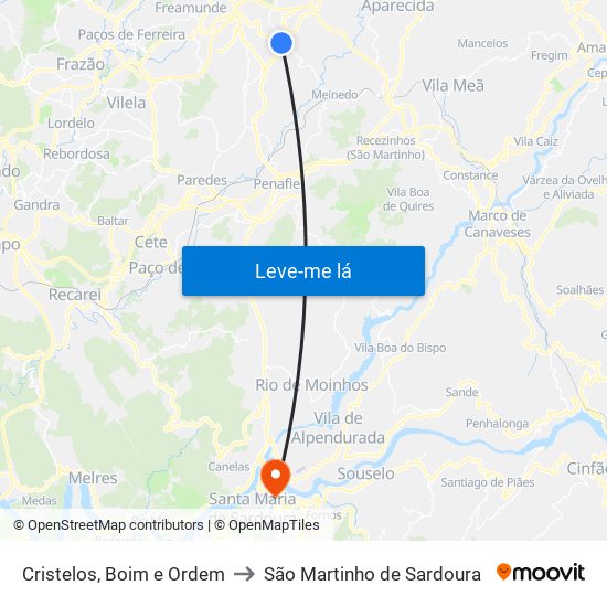 Cristelos, Boim e Ordem to São Martinho de Sardoura map