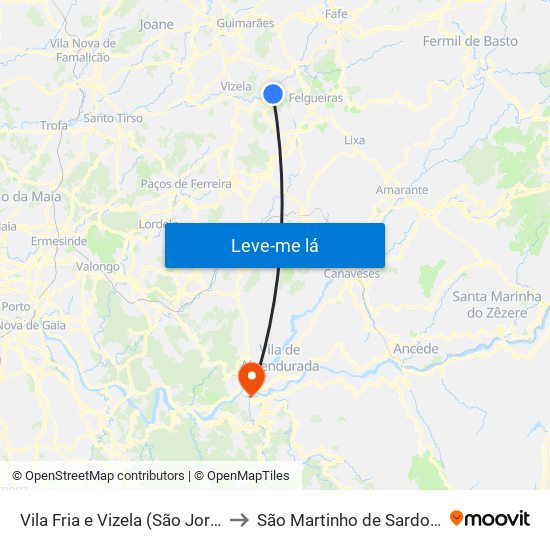 Vila Fria e Vizela (São Jorge) to São Martinho de Sardoura map