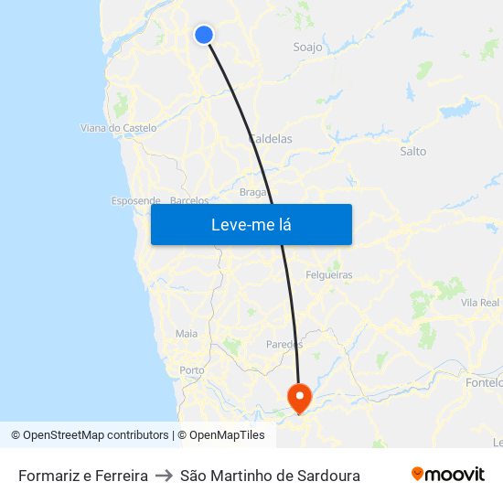 Formariz e Ferreira to São Martinho de Sardoura map