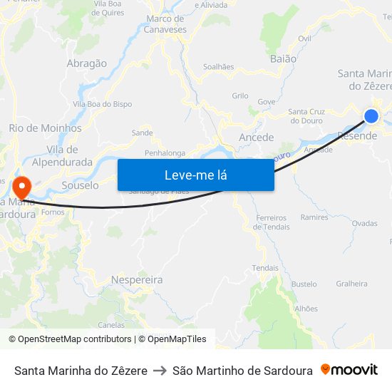 Santa Marinha do Zêzere to São Martinho de Sardoura map