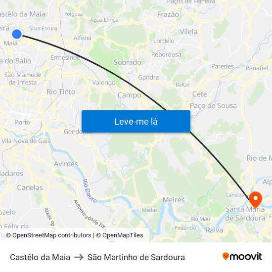 Castêlo da Maia to São Martinho de Sardoura map
