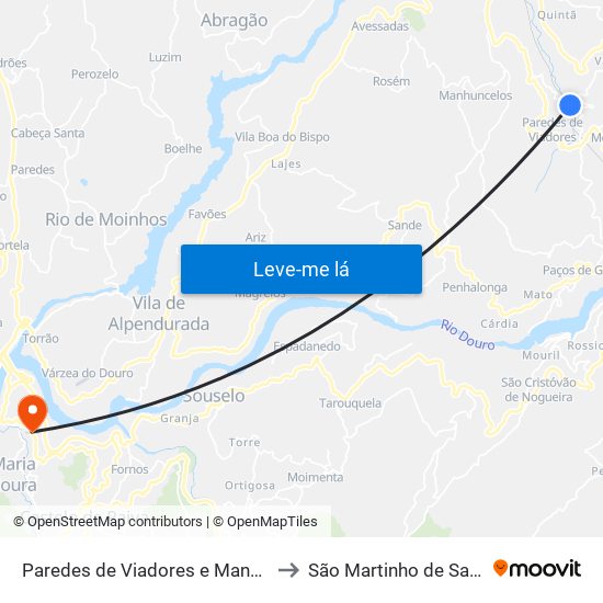Paredes de Viadores e Manhuncelos to São Martinho de Sardoura map