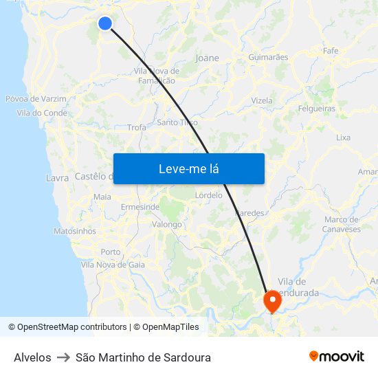 Alvelos to São Martinho de Sardoura map