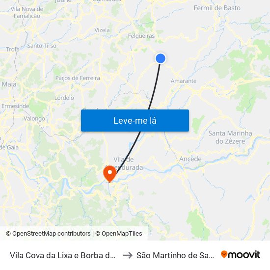 Vila Cova da Lixa e Borba de Godim to São Martinho de Sardoura map
