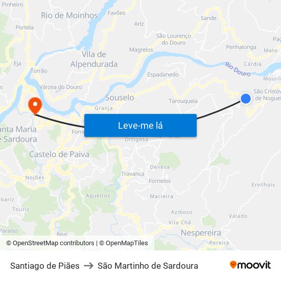 Santiago de Piães to São Martinho de Sardoura map