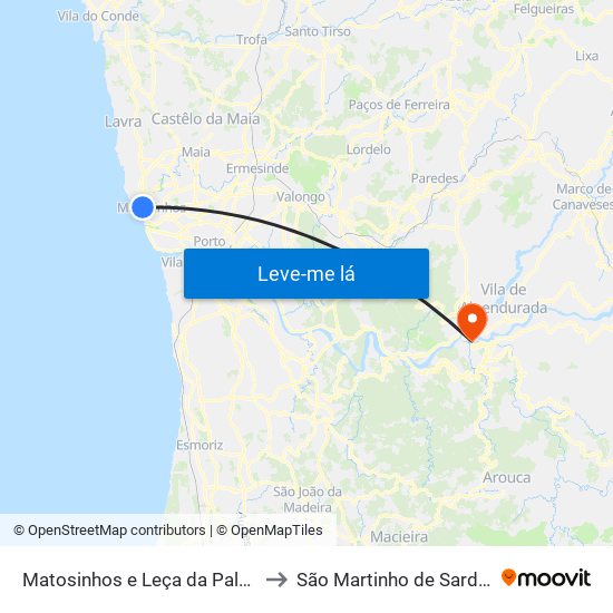 Matosinhos e Leça da Palmeira to São Martinho de Sardoura map