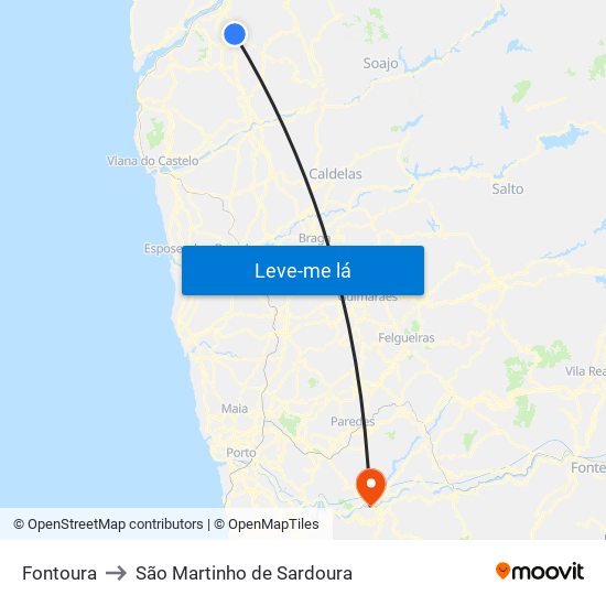 Fontoura to São Martinho de Sardoura map