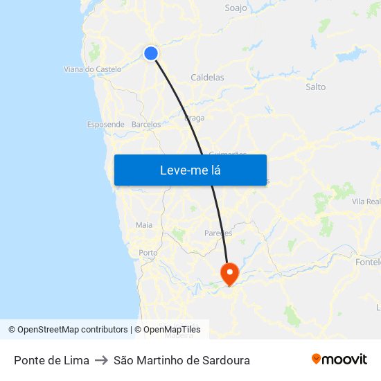 Ponte de Lima to São Martinho de Sardoura map