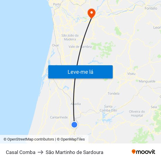 Casal Comba to São Martinho de Sardoura map