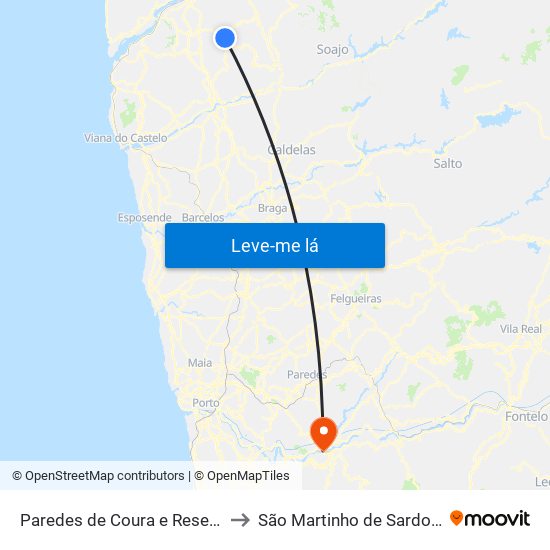 Paredes de Coura e Resende to São Martinho de Sardoura map