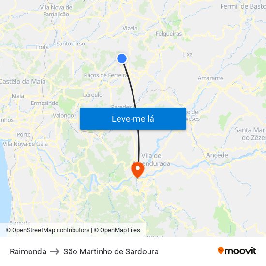 Raimonda to São Martinho de Sardoura map