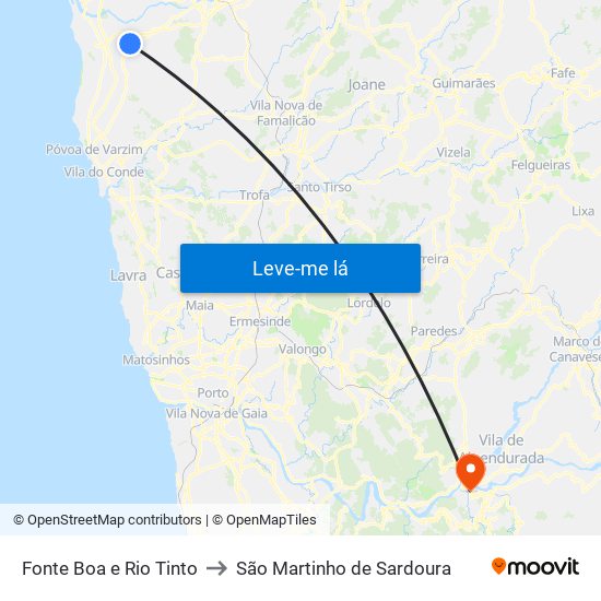 Fonte Boa e Rio Tinto to São Martinho de Sardoura map