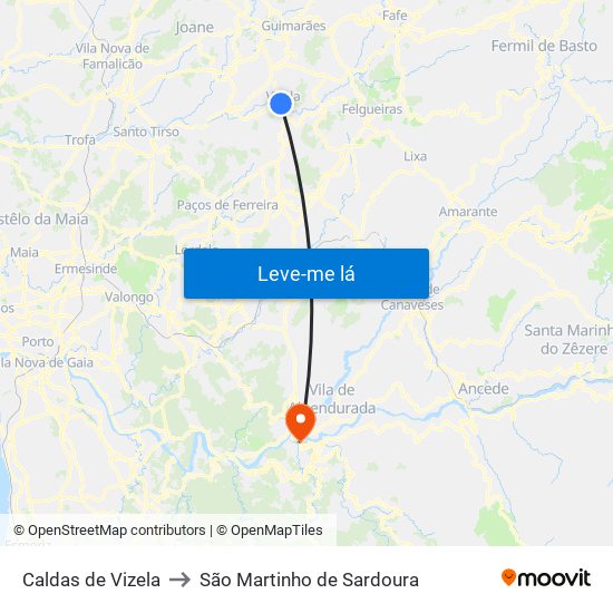 Caldas de Vizela to São Martinho de Sardoura map