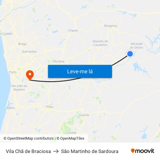 Vila Chã de Braciosa to São Martinho de Sardoura map