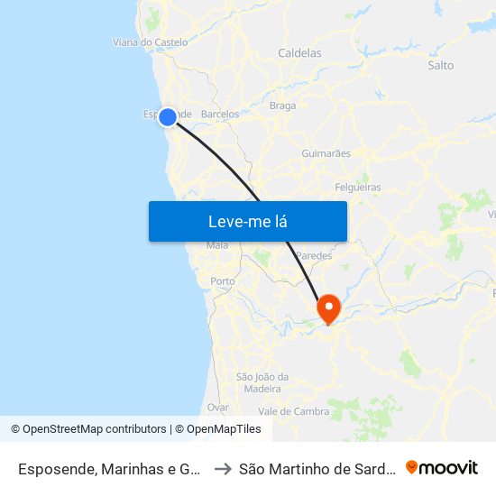 Esposende, Marinhas e Gandra to São Martinho de Sardoura map