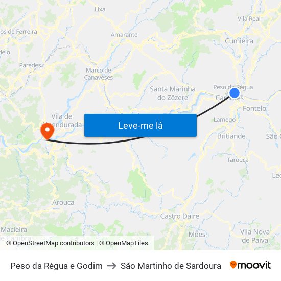 Peso da Régua e Godim to São Martinho de Sardoura map