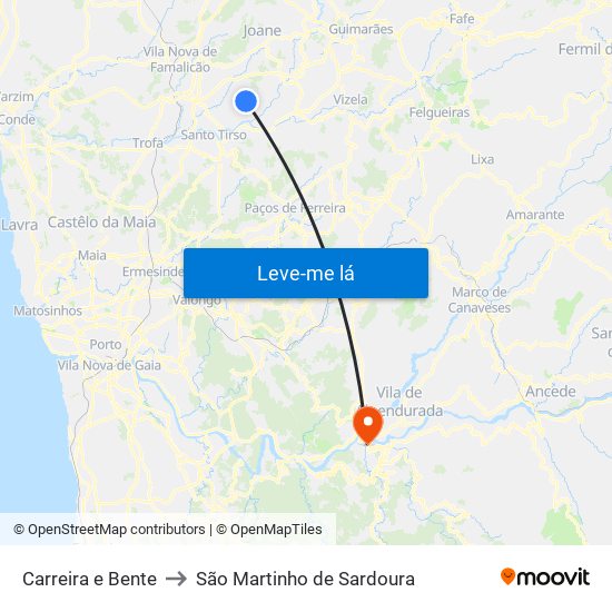 Carreira e Bente to São Martinho de Sardoura map