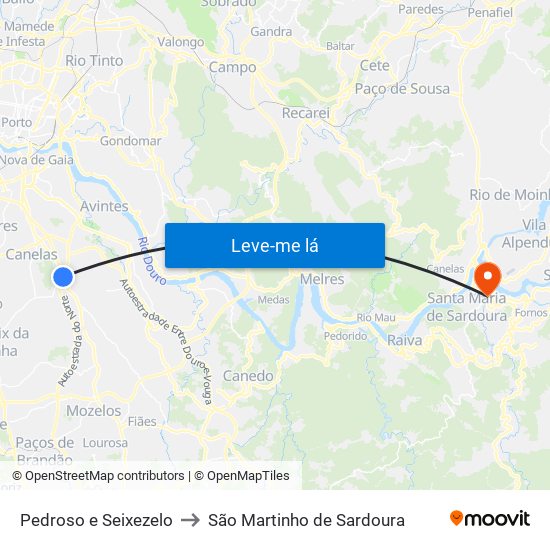 Pedroso e Seixezelo to São Martinho de Sardoura map
