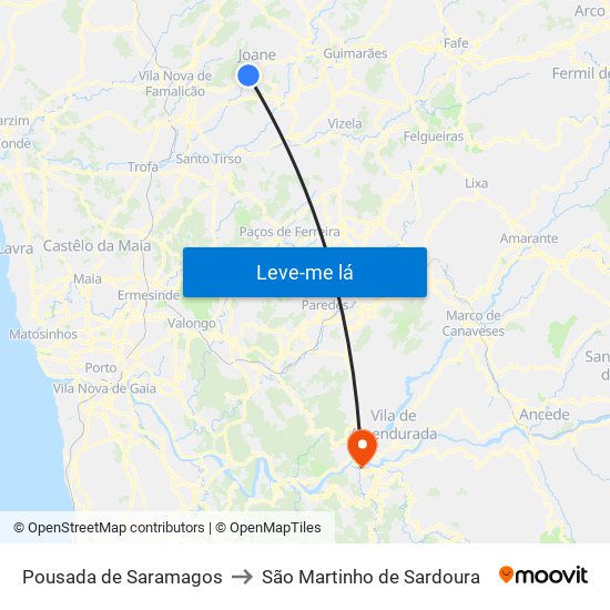 Pousada de Saramagos to São Martinho de Sardoura map