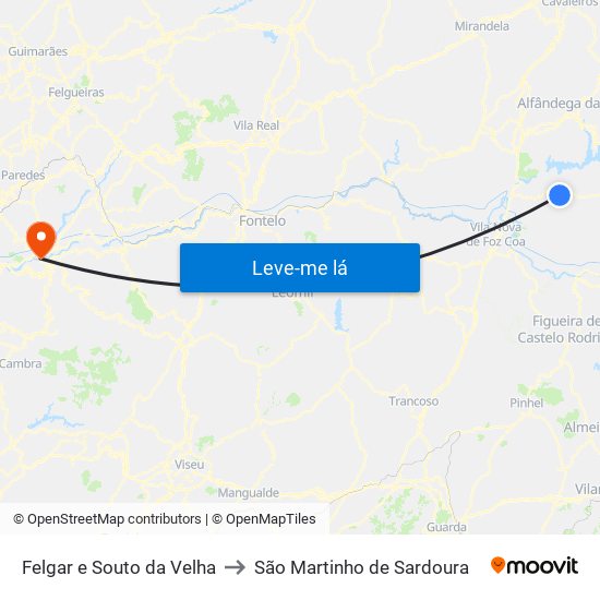 Felgar e Souto da Velha to São Martinho de Sardoura map