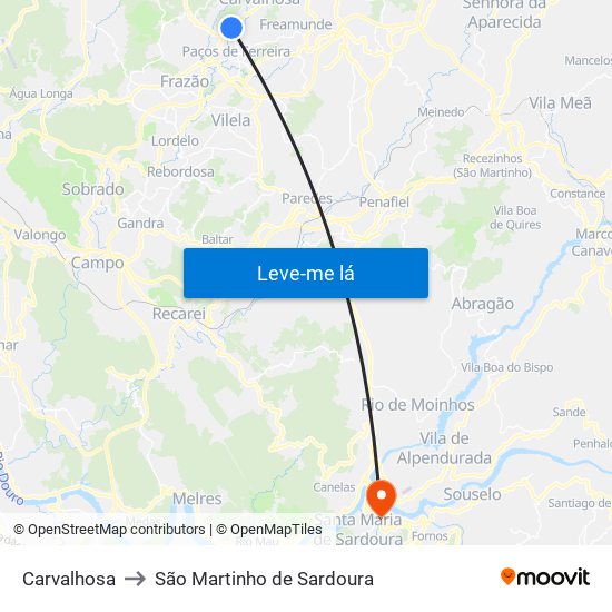 Carvalhosa to São Martinho de Sardoura map