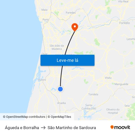 Águeda e Borralha to São Martinho de Sardoura map