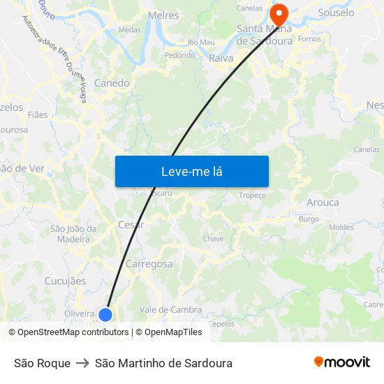 São Roque to São Martinho de Sardoura map