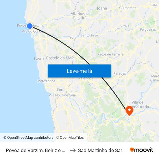 Póvoa de Varzim, Beiriz e Argivai to São Martinho de Sardoura map