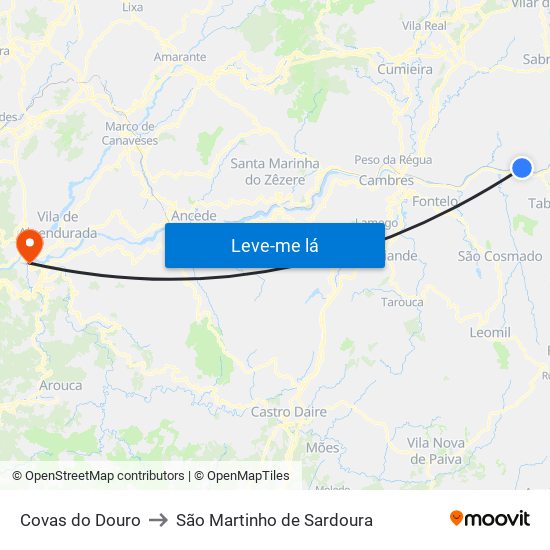 Covas do Douro to São Martinho de Sardoura map