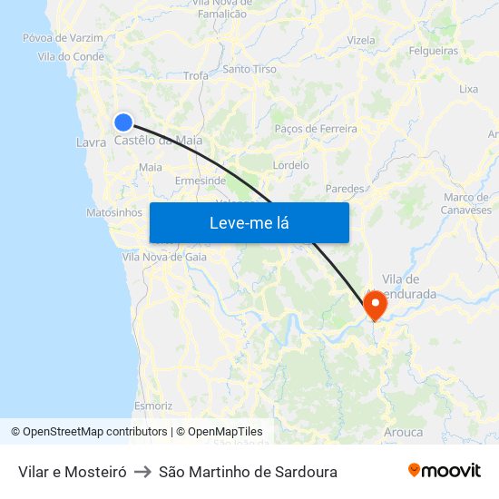 Vilar e Mosteiró to São Martinho de Sardoura map