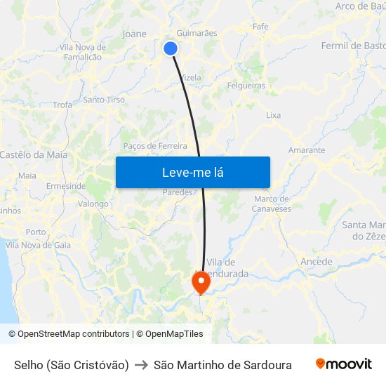 Selho (São Cristóvão) to São Martinho de Sardoura map