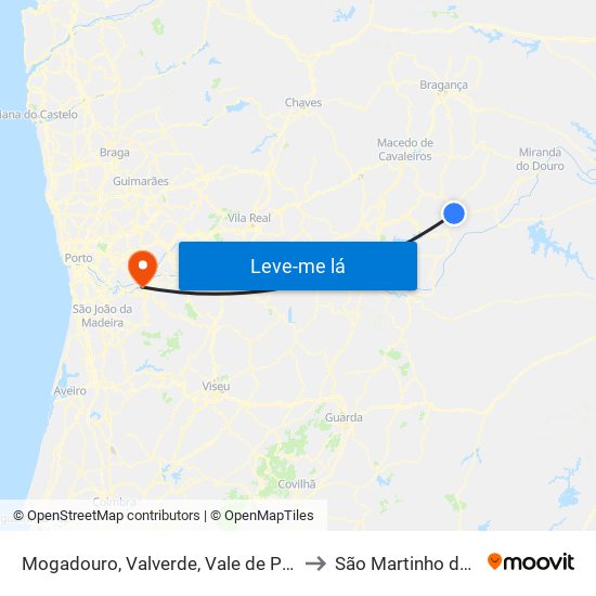 Mogadouro, Valverde, Vale de Porco e Vilar de Rei to São Martinho de Sardoura map