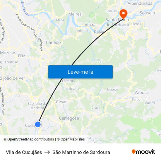 Vila de Cucujães to São Martinho de Sardoura map