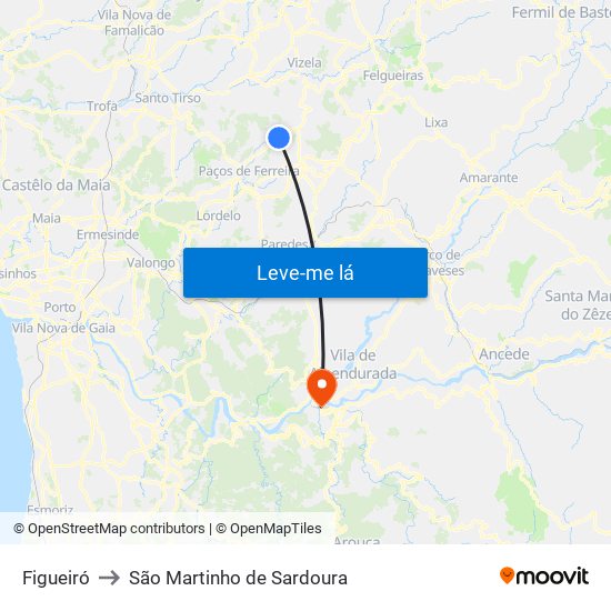 Figueiró to São Martinho de Sardoura map