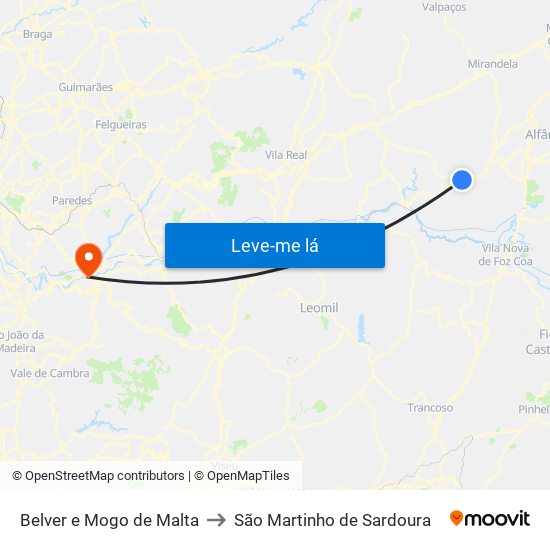 Belver e Mogo de Malta to São Martinho de Sardoura map