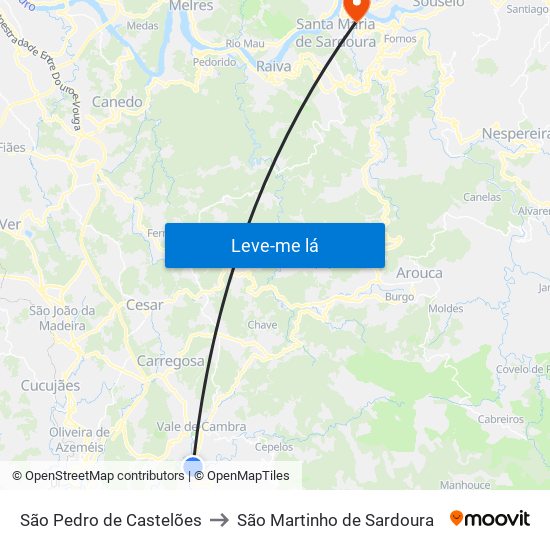 São Pedro de Castelões to São Martinho de Sardoura map