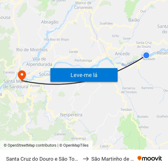 Santa Cruz do Douro e São Tomé de Covelas to São Martinho de Sardoura map