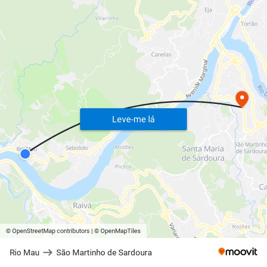 Rio Mau to São Martinho de Sardoura map