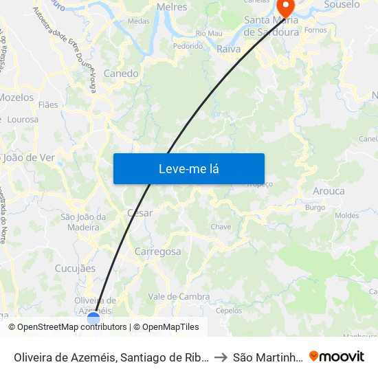 Oliveira de Azeméis, Santiago de Riba-Ul, Ul, Macinhata da Seixa e Madail to São Martinho de Sardoura map