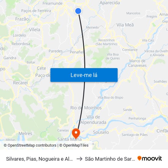 Silvares, Pias, Nogueira e Alvarenga to São Martinho de Sardoura map