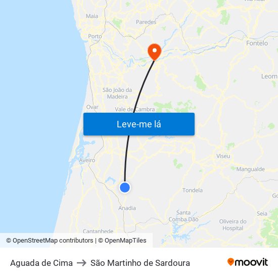 Aguada de Cima to São Martinho de Sardoura map