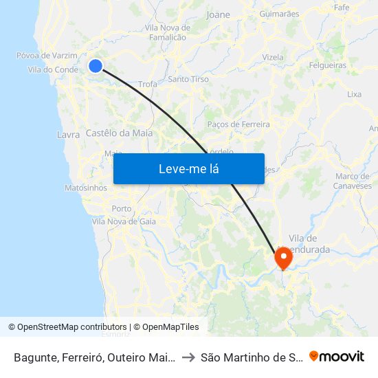 Bagunte, Ferreiró, Outeiro Maior e Parada to São Martinho de Sardoura map