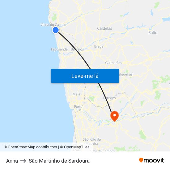 Anha to São Martinho de Sardoura map