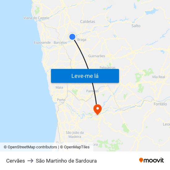 Cervães to São Martinho de Sardoura map