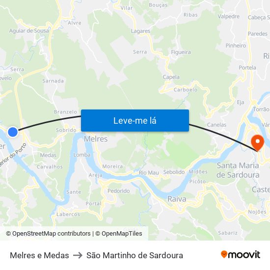 Melres e Medas to São Martinho de Sardoura map