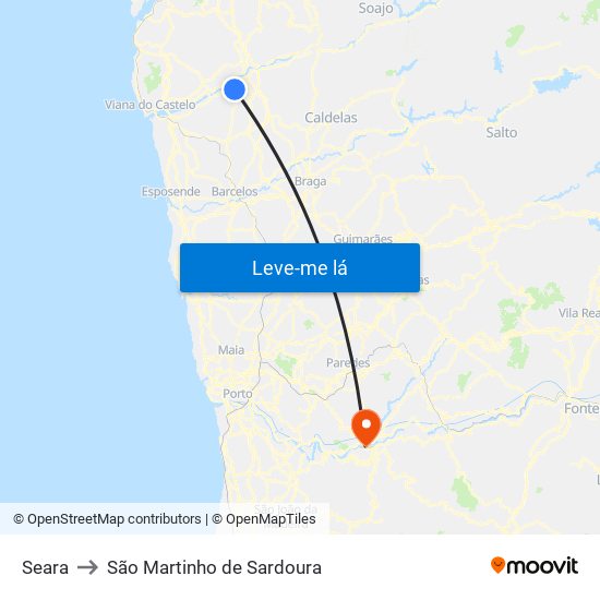 Seara to São Martinho de Sardoura map